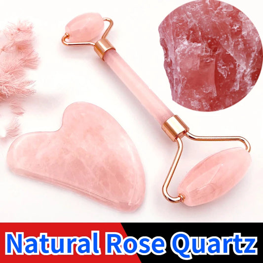 Rose Quartz Facial Roller & Gua Sha Set